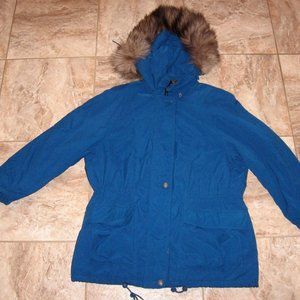 Forecaster Of Boston Parka blue Coat  Fur Hooded Trim Woman's Medium